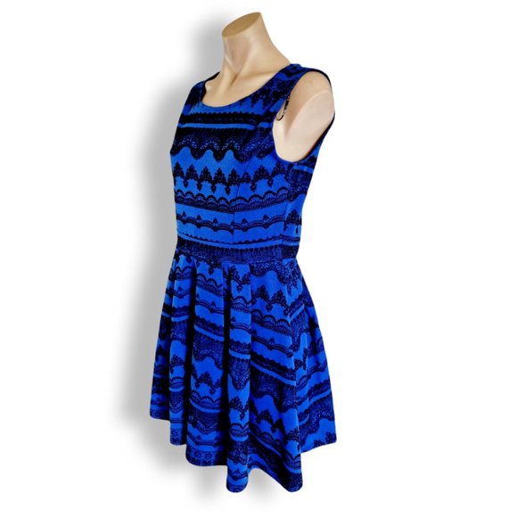 Chicaboom, black + blue, fit + flare, high neck, sleeveless, short dress - Picture 2 of 9